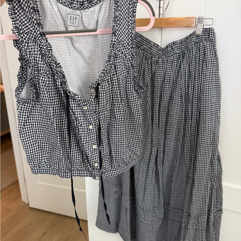 GAP x DOEN Navy & White Gingham Ruffle Crop Top & Maxi Skirt Set - Women's